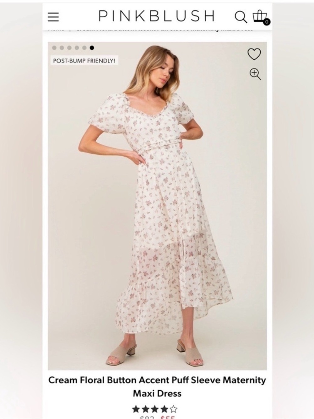 Pinkblush Cream Floral Puff Sleeve Maxi Dress with Button Accents